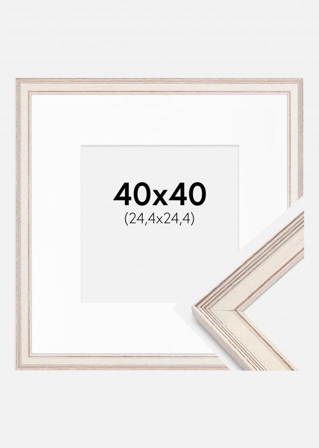 Ram med passepartou Frame Shabby Chic White 40x40 cm - Picture Mount White 10x10 inches