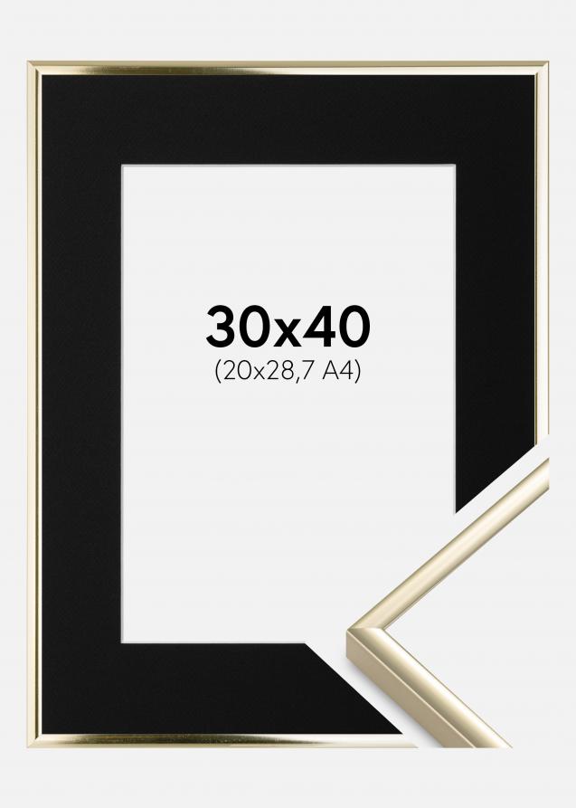 Ram med passepartou Frame Aluminium Shiny Gold 30x40 cm - Picture Mount Black 21x29.7 cm (A4)