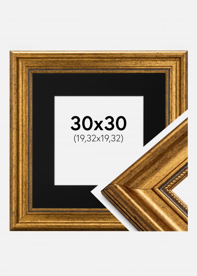 Ram med passepartou Frame Rokoko Gold 30x30 cm - Picture Mount Black 8x8 inches
