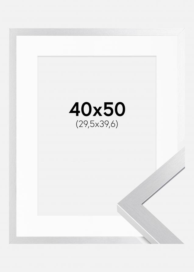 Ram med passepartou Frame Selection Silver 40x50 cm - Picture Mount White 12x16 inches