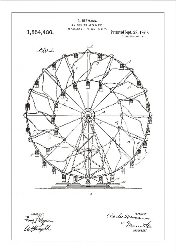 Bildverkstad Patent drawing - Ferris wheel - White Poster