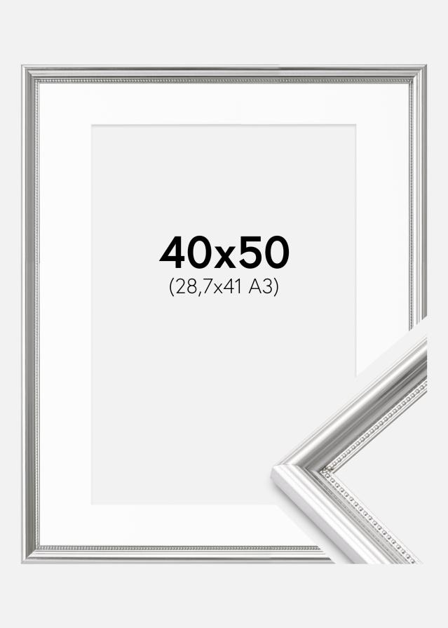 Ram med passepartou Frame Gala Silver 40x50 cm - Picture Mount White 29.7x42 cm (A3)