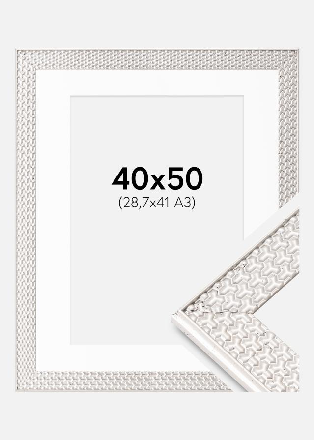 Ram med passepartou Frame Grace Silver 40x50 cm - Picture Mount White 29.7x42 cm (A3)