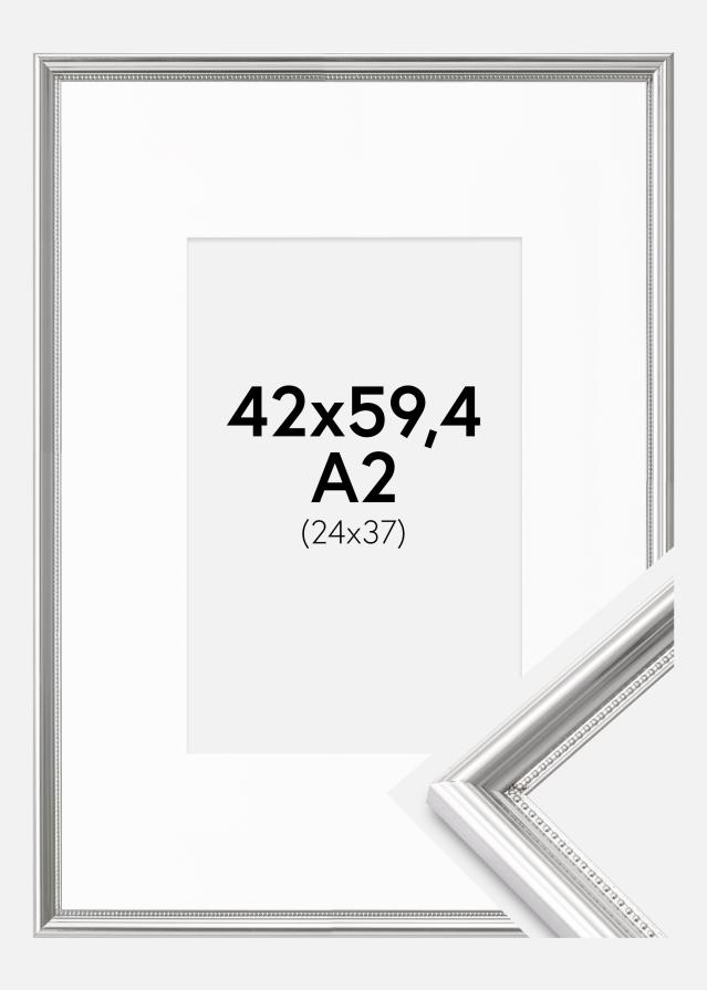 Ram med passepartou Frame Gala Silver 42x59.4 cm (A2) - Picture Mount White 25x38 cm