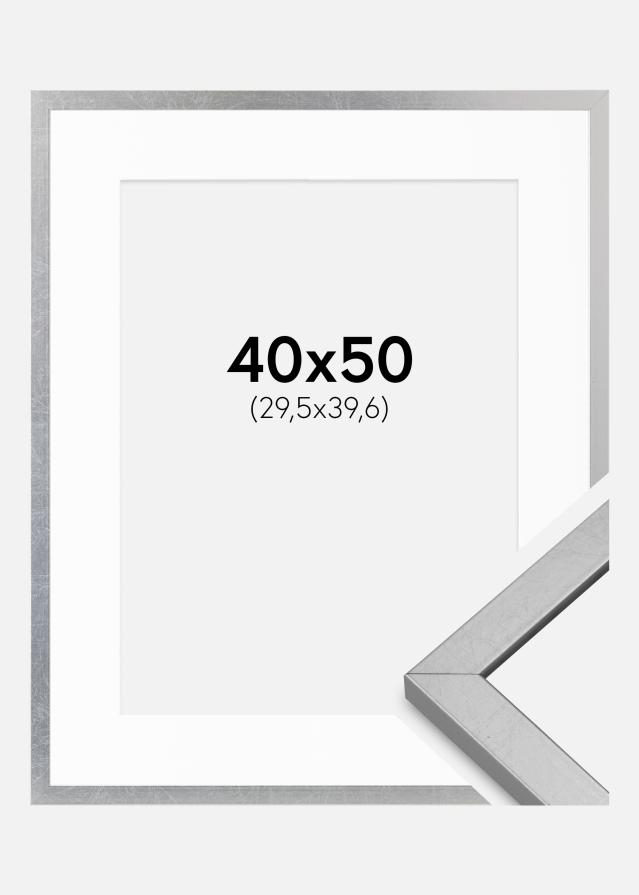 Ram med passepartou Frame Minerva Silver 40x50 cm - Mounts White 12x16 inches