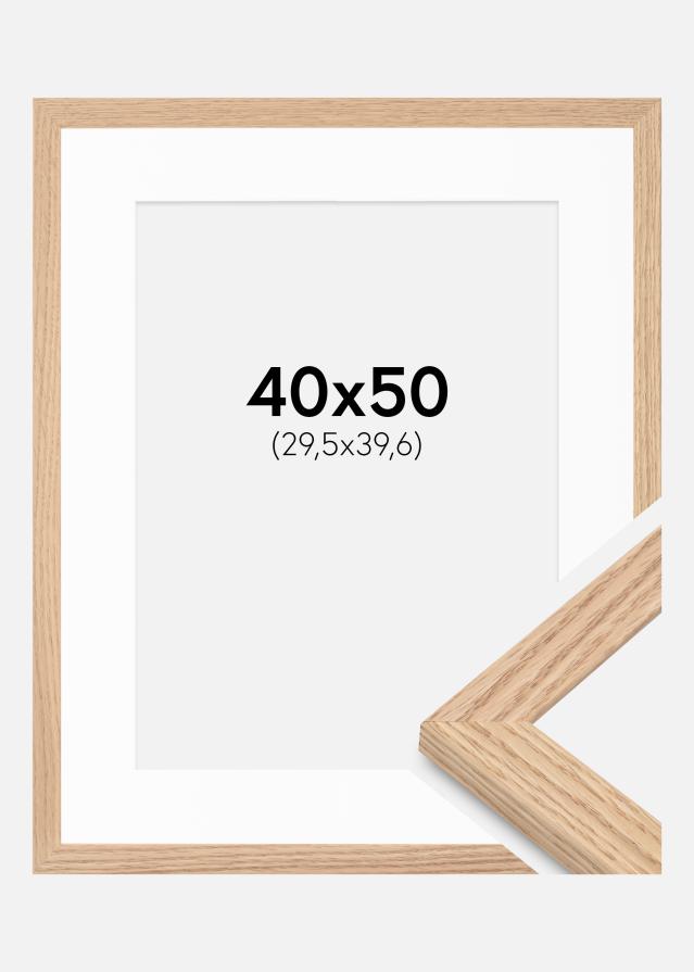 Ram med passepartou Frame Tidlös Solid Oak 40x50 cm - Passepartout White 12x16 inches