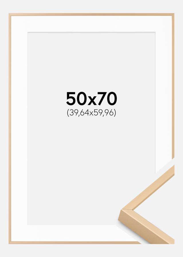 Ram med passepartou Aluminium Frame Brass 50x70 cm - Mounts White 16x24 inches