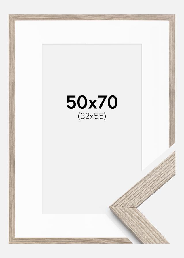 Ram med passepartou Frame Stilren Greige Oak 50x70 cm - Mounts White 33x56 cm