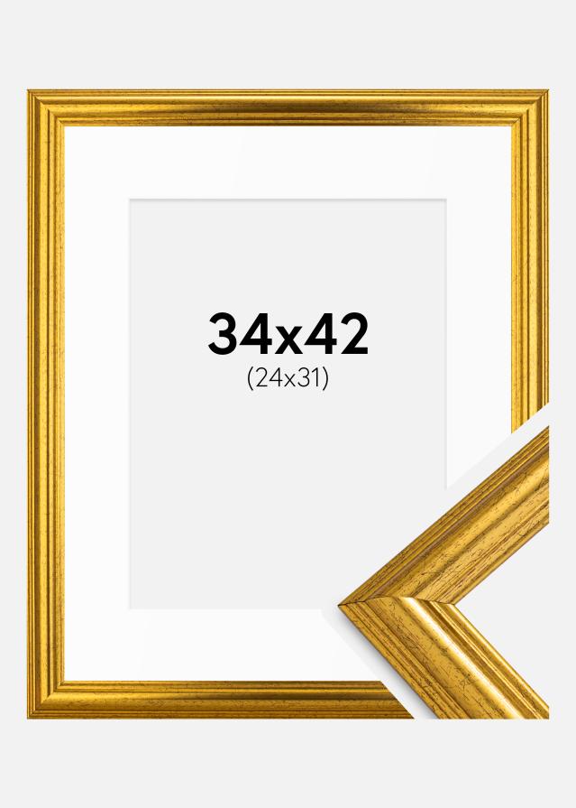 Ram med passepartou Frame Västkusten Gold 34x42 cm - Mounts White 25x32 cm