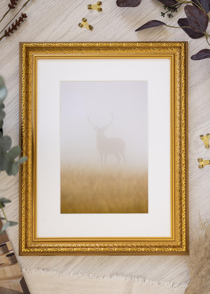 Ram med passepartou Frame Ornate Gold 40x50 cm - Mounts White 29.7x42 cm