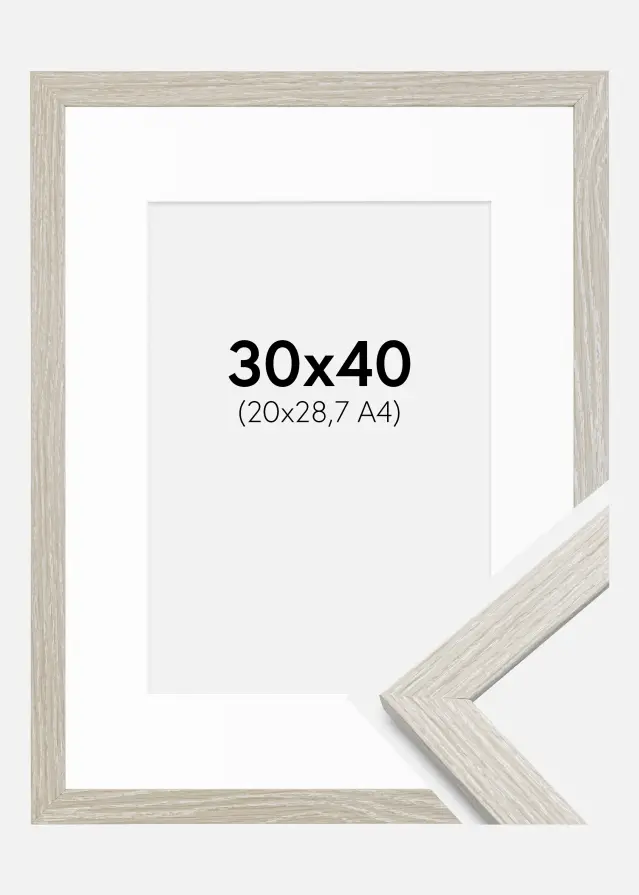 Ram med passepartou Frame Stilren Light Grey Oak 30x40 cm - Mounts White 21x29.7 cm