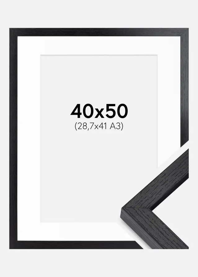 Ram med passepartou BGA Box Frame Black 40x50 cm - Mounts White 29.7x42 cm