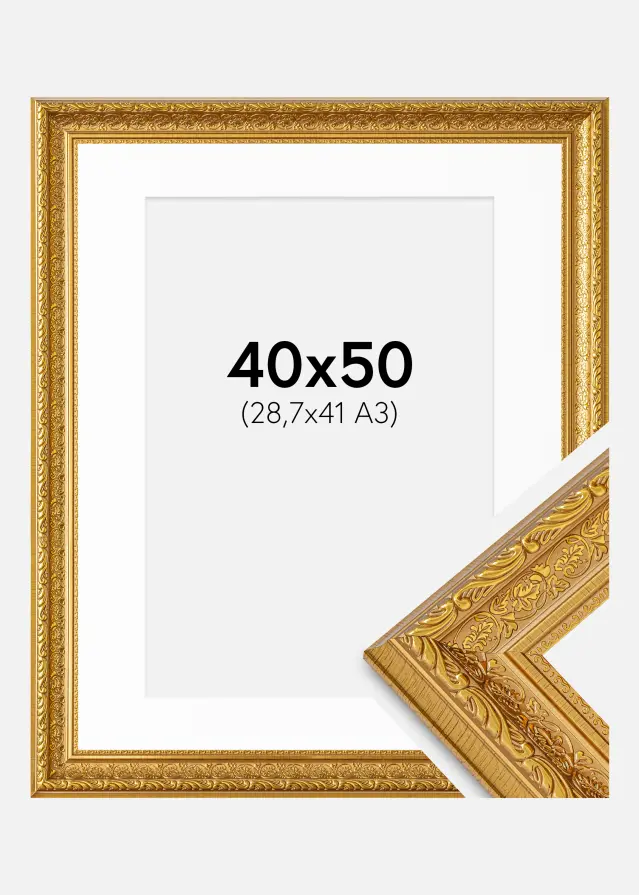 Ram med passepartou Frame Ornate Gold 40x50 cm - Mounts White 29.7x42 cm