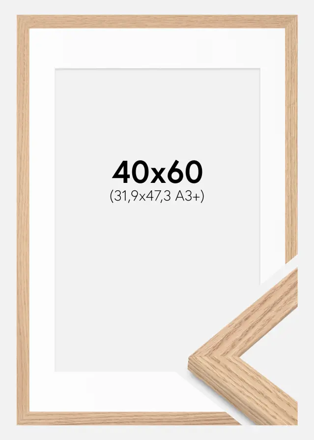 Ram med passepartou Frame Tidlös Solid Oak 40x60 cm - Passepartout White 32.9x48.3 cm