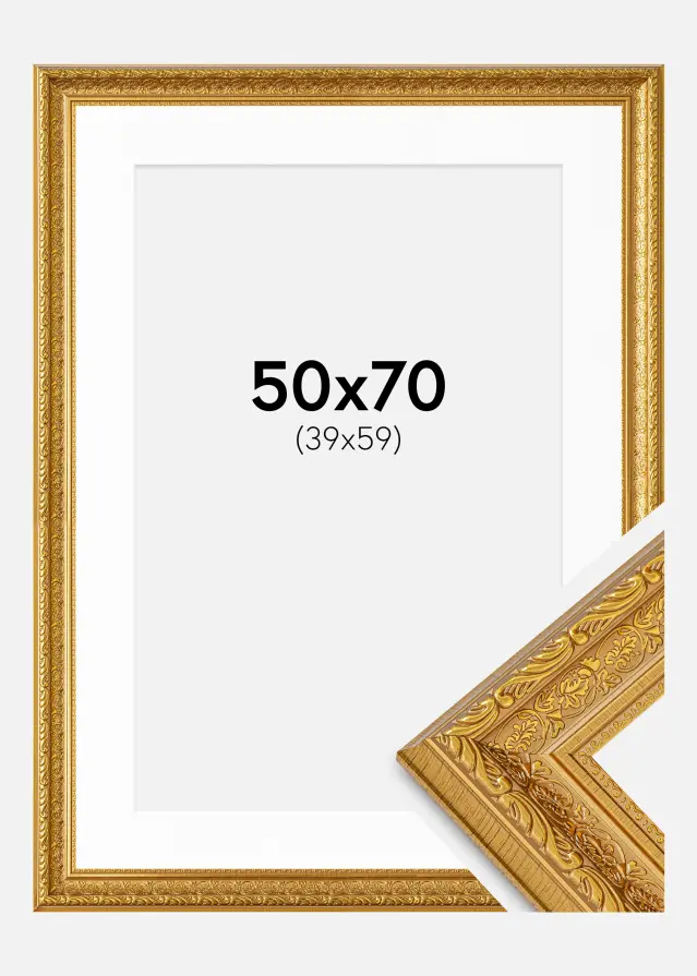Ram med passepartou Frame Ornate Gold 50x70 cm - Mounts White 40x60 cm