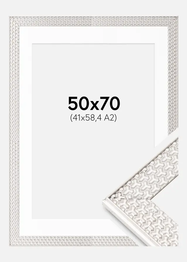 Ram med passepartou Frame Grace Silver 50x70 cm - Picture Mount White 42x59.4 cm (A2)