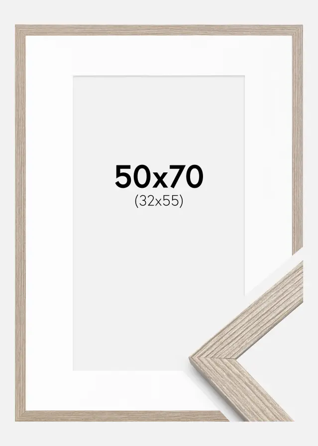 Ram med passepartou Frame Stilren Greige Oak 50x70 cm - Mounts White 33x56 cm