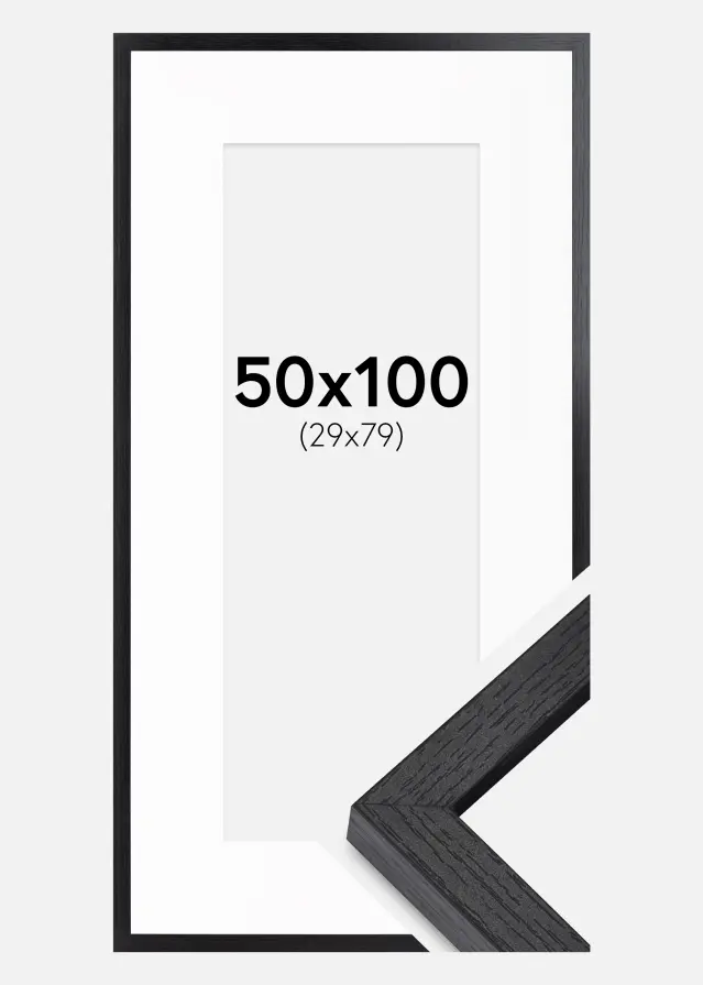 Ram med passepartou BGA Box Frame Black 50x100 cm - Mounts White 30x80 cm