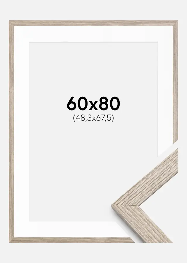 Ram med passepartou Frame Stilren Greige Oak 60x80 cm - Mounts White 49.3x68.5 cm