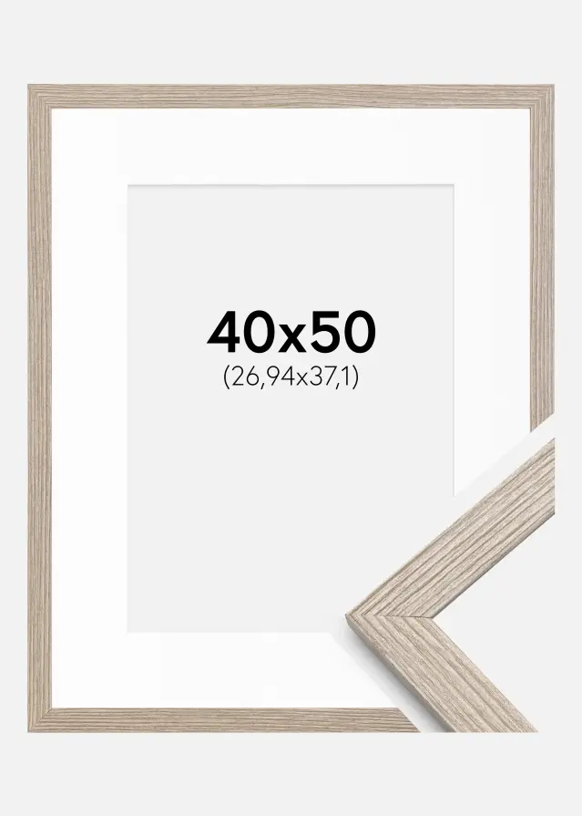 Ram med passepartou Frame Stilren Greige Oak 40x50 cm - Mounts White 11x15 inches