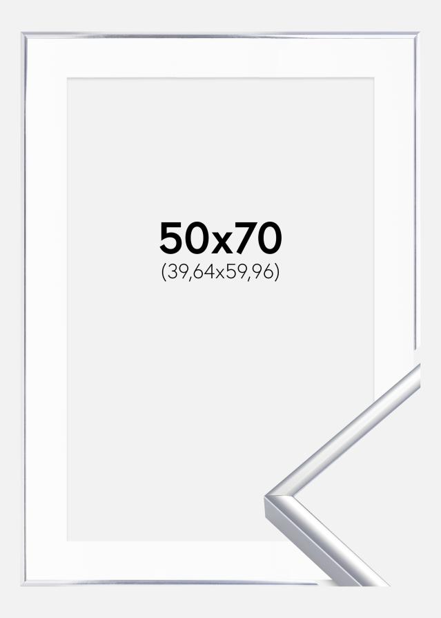 Ram med passepartou Frame Aluminium Shiny Silver 50x70 cm - Picture Mount White 16x24 inches