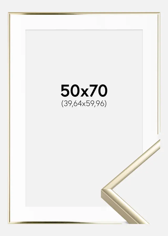 Ram med passepartou Frame Aluminium Shiny Gold 50x70 cm - Picture Mount White 16x24 inches