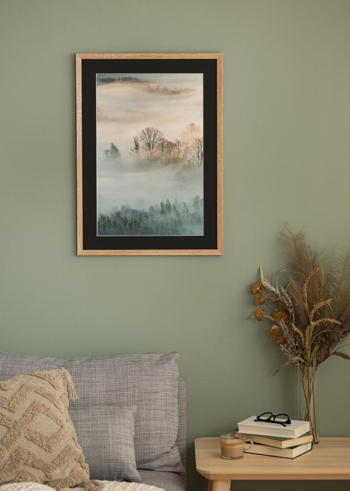 Ram med passepartou Frame Fiorito Light Oak 40x60 cm - Picture Mount Black 25x50 cm