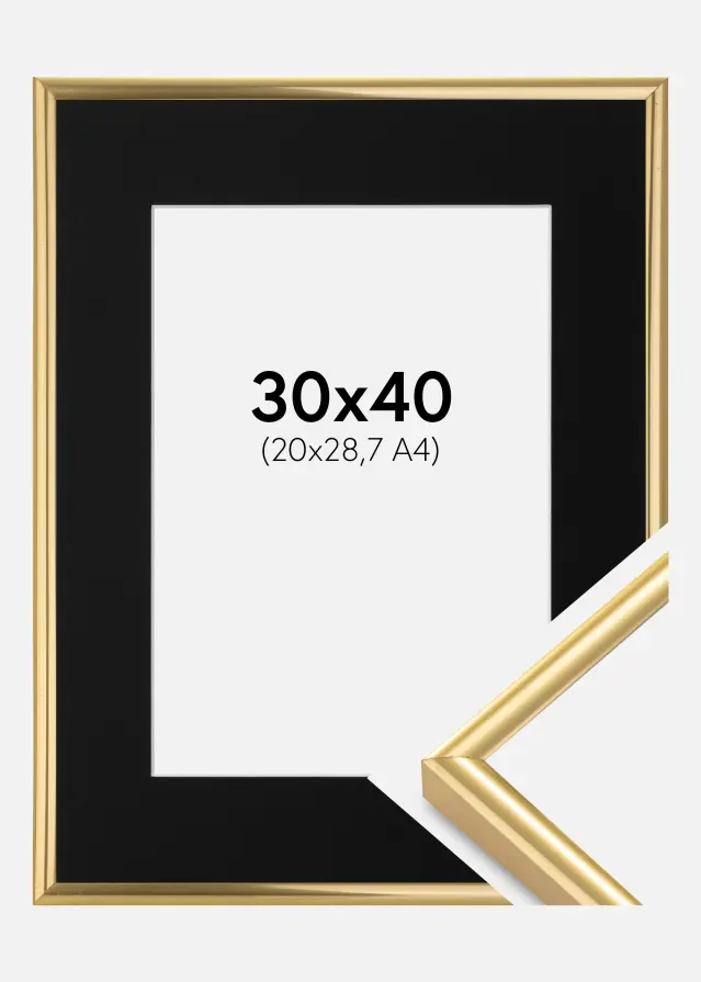 Ram med passepartou Frame Victoria Gold 30x40 cm - Picture Mount Black 21x29.7 cm (A4)