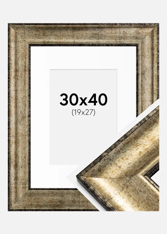 Ram med passepartou Frame Saltsjöbaden Antique gold 30x40 cm - Picture Mount White 20x28 cm