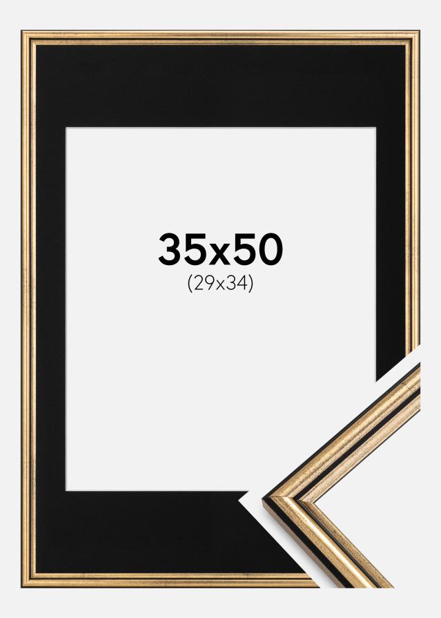 Ram med passepartou Frame Horndal Gold 35x50 cm - Picture Mount Black 30x35 cm