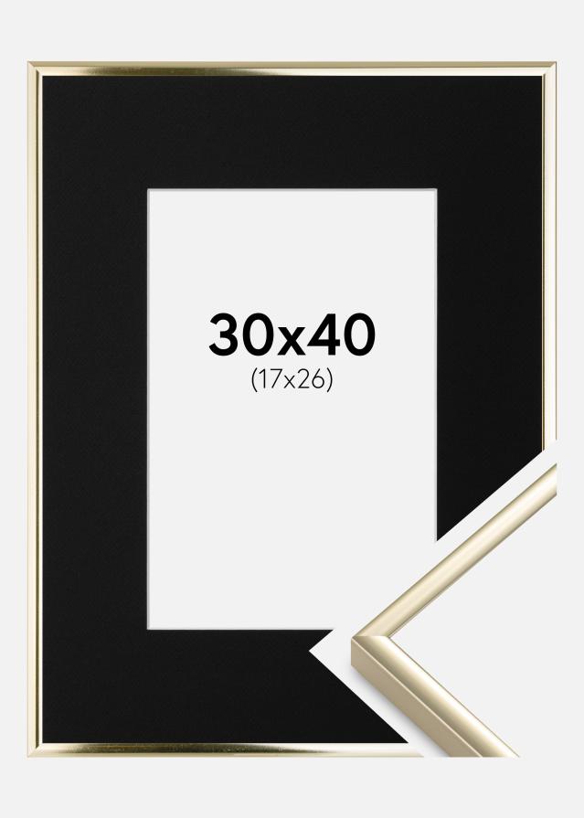 Ram med passepartou Frame Aluminium Shiny Gold 30x40 cm - Picture Mount Black 18x27 cm