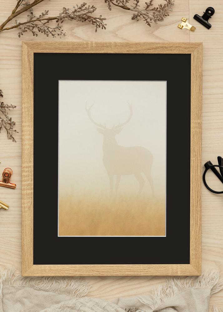 Ram med passepartou Frame Fiorito Light Oak 40x60 cm - Picture Mount Black 25x50 cm
