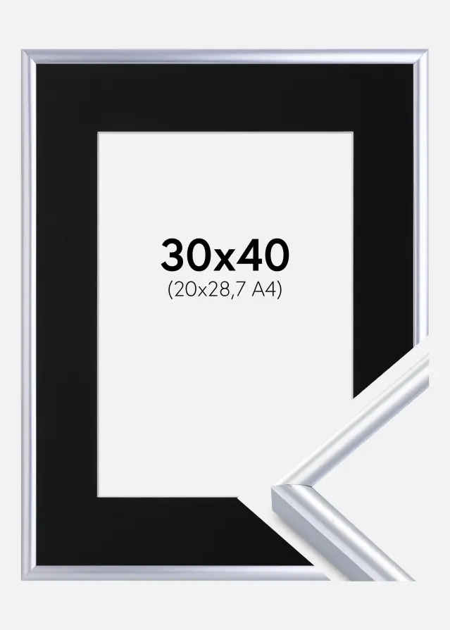 Ram med passepartou Frame Victoria Silver 30x40 cm - Picture Mount Black 21x29.7 cm (A4)