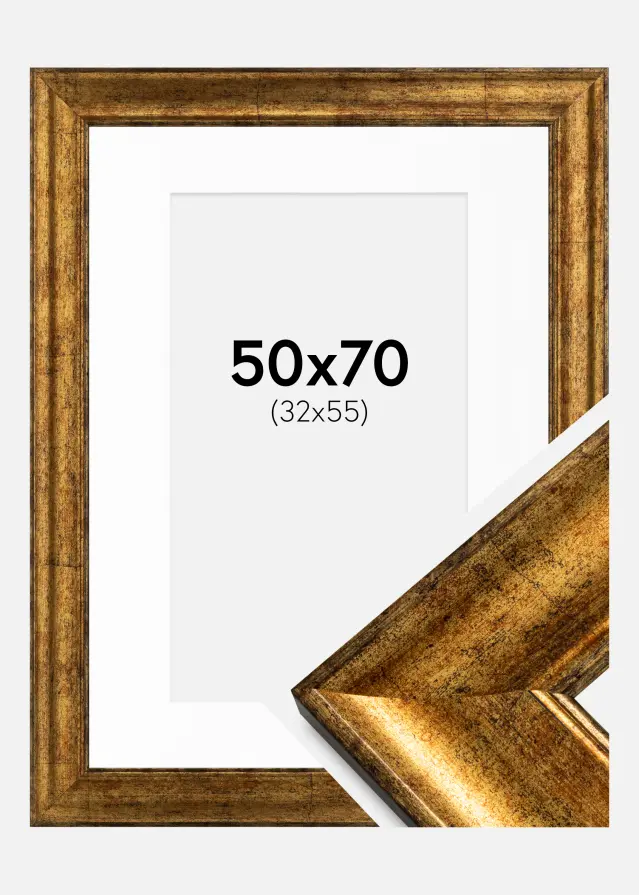 Ram med passepartou Frame Saltsjöbaden Gold 50x70 cm - Picture Mount White 33x56 cm