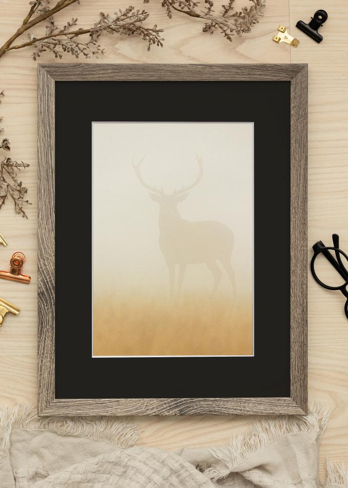 Ram med passepartou Frame Fiorito Walnut 40x60 cm - Picture Mount Black 25x50 cm