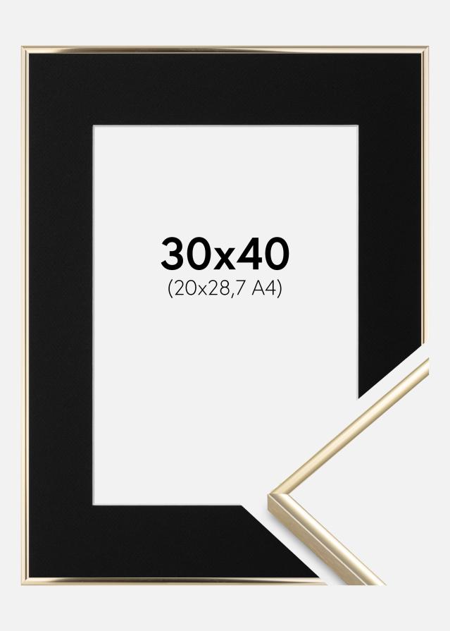 Ram med passepartou Frame Visby Shiny Gold 30x40 cm - Picture Mount Black 21x29.7 cm (A4)