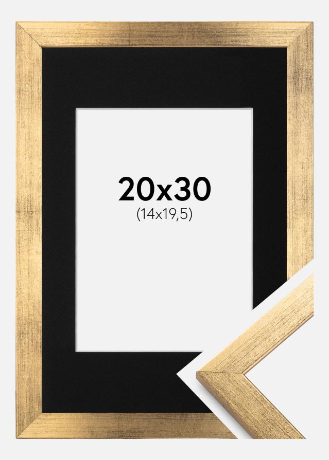 Ram med passepartou Frame Stilren Gold 20x30 cm - Picture Mount Black 15x21 cm