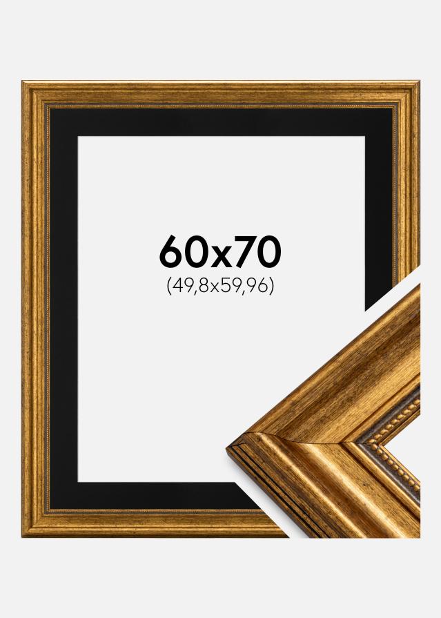 Ram med passepartou Frame Rokoko Gold 60x70 cm - Picture Mount Black 20x24 inches