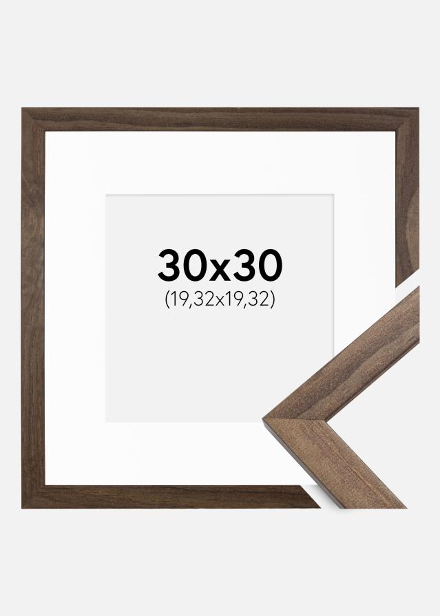 Ram med passepartou Frame Stilren Walnut 30x30 cm - Picture Mount White 8x8 inches