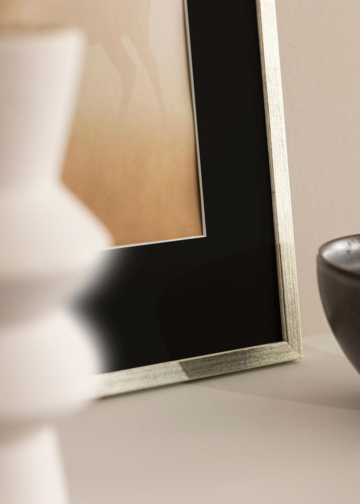 Ram med passepartou Frame Galant Silver 40x50 cm - Picture Mount Black 12x16 inches