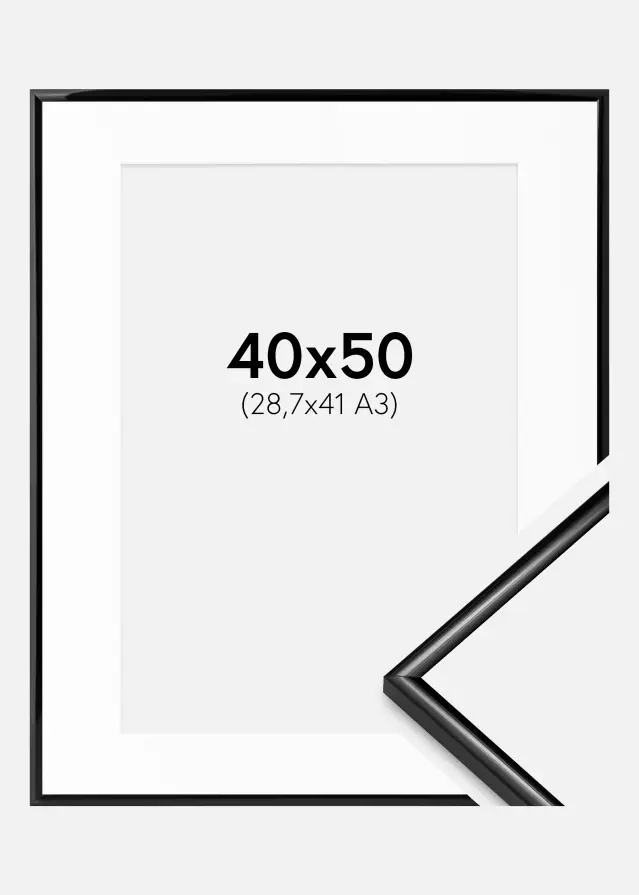 Ram med passepartou Frame Scandi Black 40x50 cm - Picture Mount White 29.7x42 cm (A3)