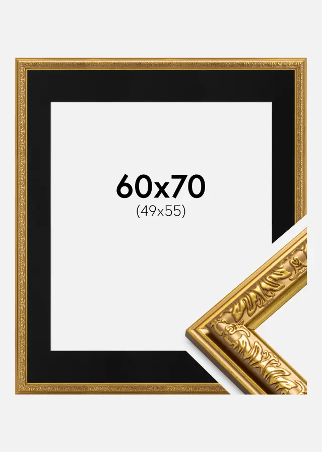 Ram med passepartou Frame Nostalgia Gold 60x70 cm - Picture Mount Black 50x56 cm