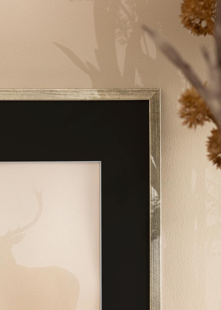 Ram med passepartou Frame Galant Silver 40x50 cm - Picture Mount Black 12x16 inches