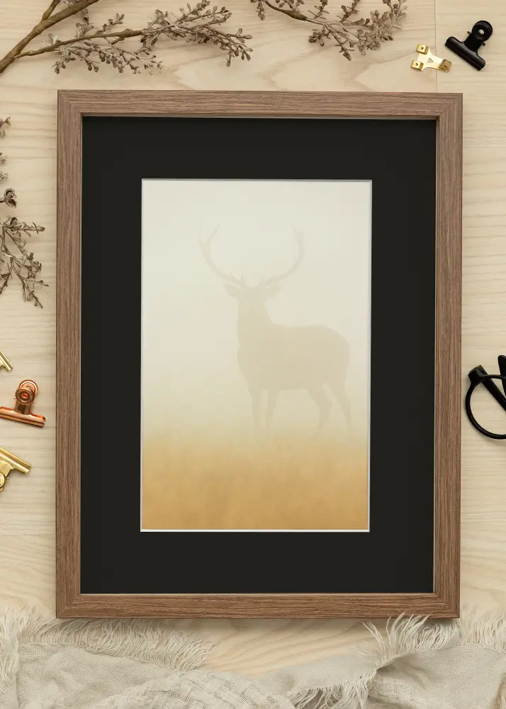 Ram med passepartou Frame Fiorito Dark Oak 40x50 cm - Picture Mount Black 29.7x42 cm (A3)