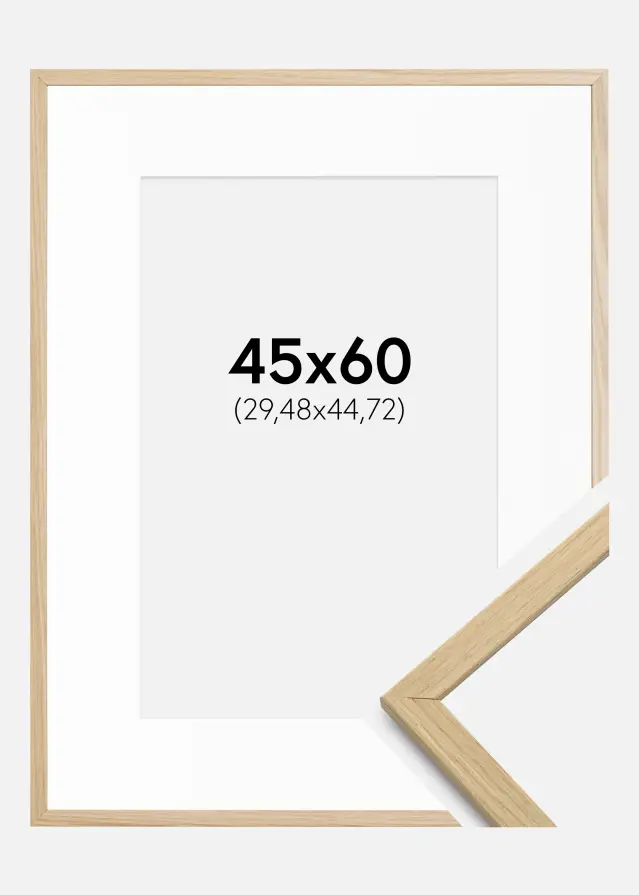 Ram med passepartou Frame Edsbyn Oak 45x60 cm - Picture Mount White 12x18 inches