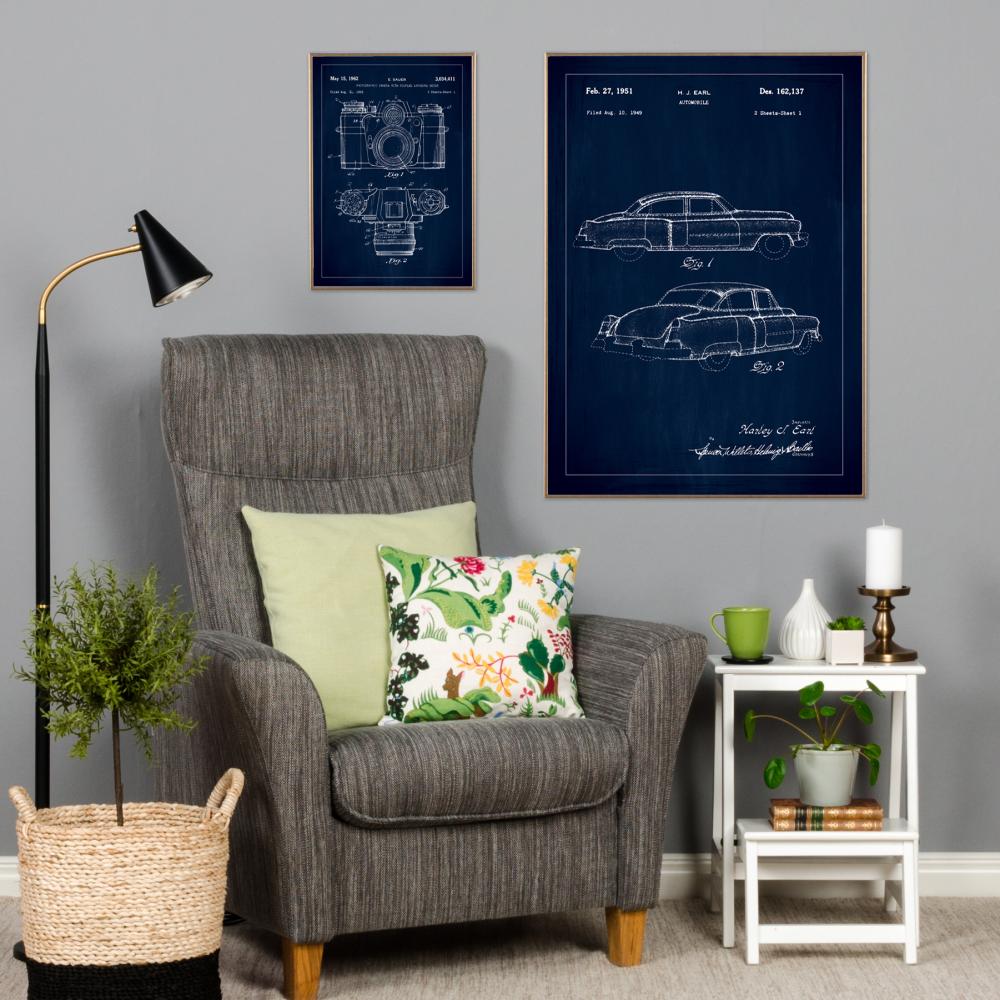 Bildverkstad Patent drawing - Cadillac I - Blue Poster