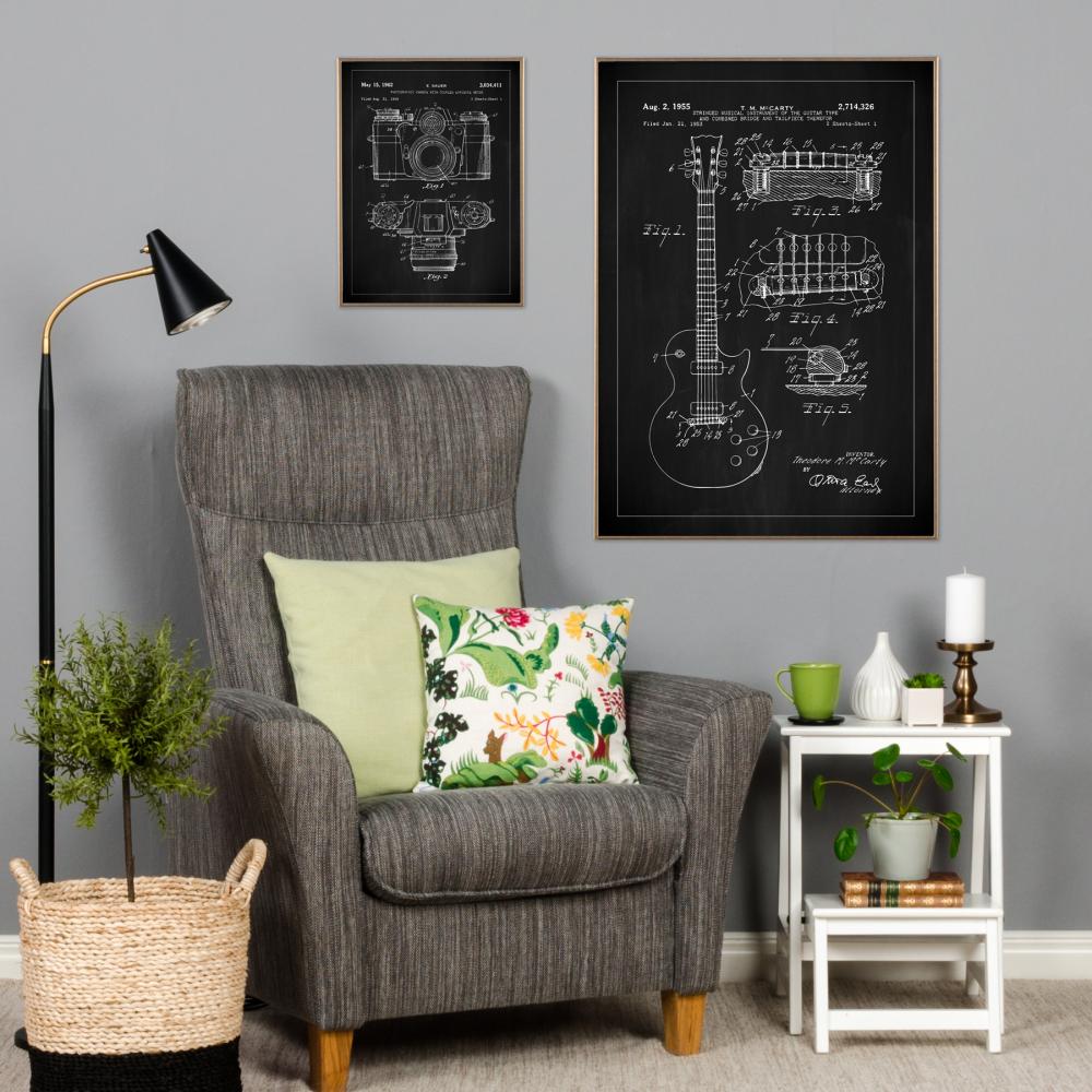 Bildverkstad Patent drawing - Electric guitar I - Black Poster