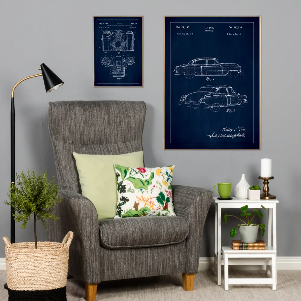 Bildverkstad Patent drawing - Cadillac I - Blue Poster