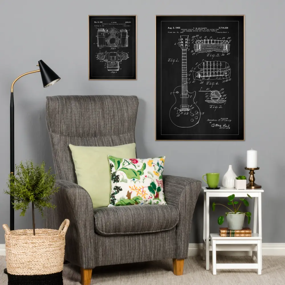 Bildverkstad Patent drawing - Electric guitar I - Black Poster