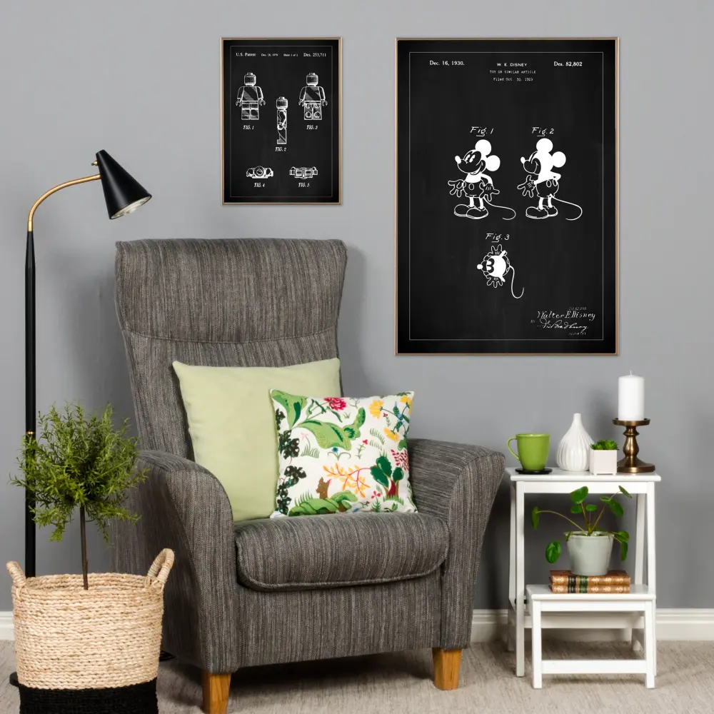 Bildverkstad Patent drawing - Disney - Mickey Mouse - Black Poster